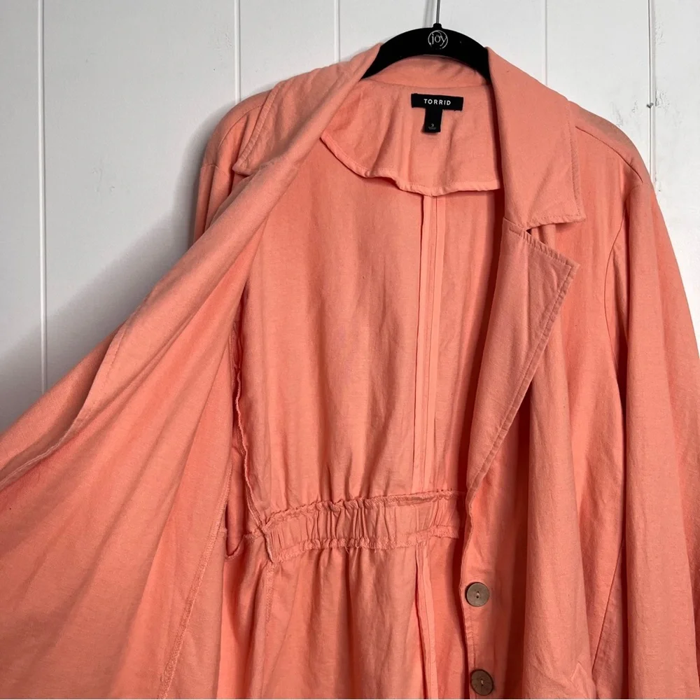 Torrid Linen Blend Coral Peach Unlined Unstructured Blazer Women's 3 US 3X